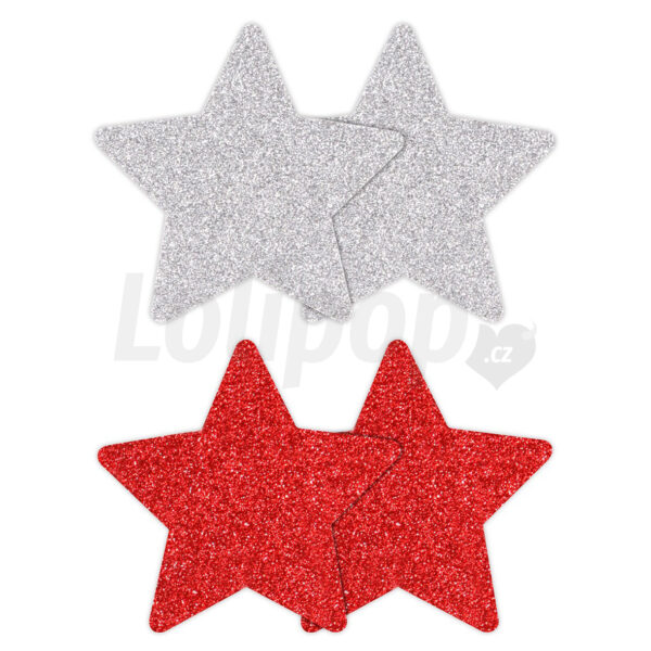 Nálepky na bradavky hvězdy červené a stříbrné 4 ks