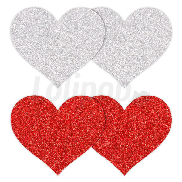 Nálepky na bradavky srdce červené a stříbrné 4 ks