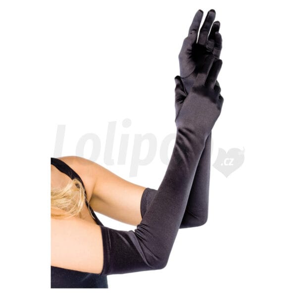Leg Avenue Extra Long Satin Gloves 16B &amp;#45; Saténové rukavičky Černá