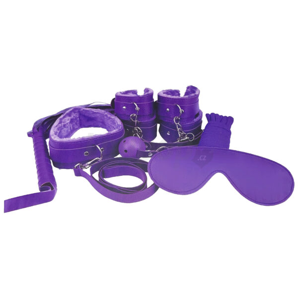 8&amp;#45;dílný fialový BDSM kit s kožešinkou