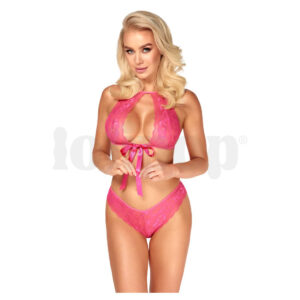 Kissable sexy růžový krajkový set se saténovou stuhou