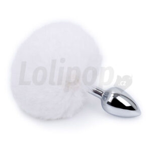 Kovový anální kolík se zaječím ocáskem bílý &amp;#45; malý
