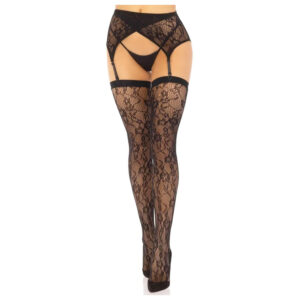 Leg Avenue krajkové podvazkové punčochy a krajkový podvazkový pás černý