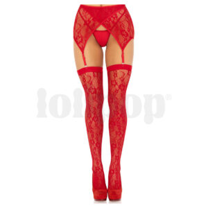 Leg Avenue krajkové podvazkové punčochy a krajkový podvazkový pás červená