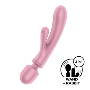 Masážní hlavice a vibrátor 2v1 SATISFYER Triple Lover růžová