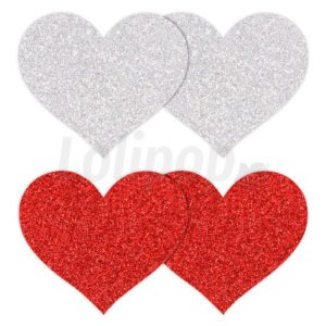 Nálepky na bradavky srdce červené a stříbrné 4 ks