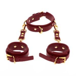 Obojek a pouta TABOOM BONDAGE IN LUXURY D Ring Collar and Wrist Cuffs vínová