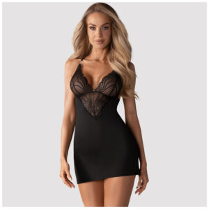 Obsessive 828-CHE-1 Chemise & Thong Black