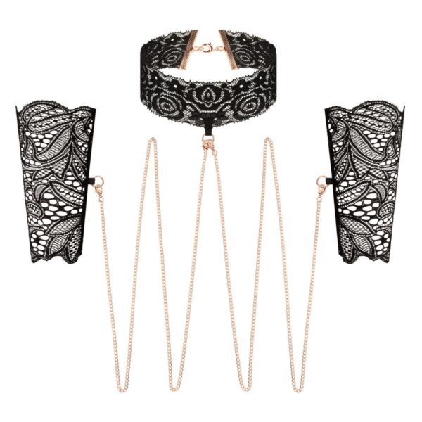 Sada Rosy Gold Lace Cuffs and Collar černá