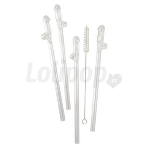 Skleněné slámky ve tvaru penisu 4 ks s kartáčkem na čištění