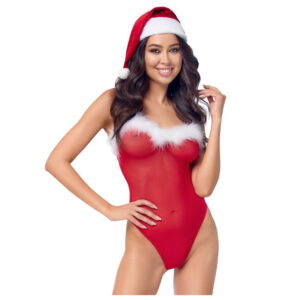 X-Mas Sexy set vánoční body s otevřeným rozkrokem a mikulášskou čepicí