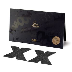 Nálepky na bradavky BIJOUX INDISCRETS FLASH CROSS černé
